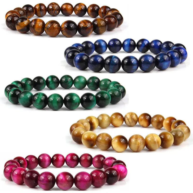 Tigereye crystal bracelet with round natural stone beads in various colours and sizes