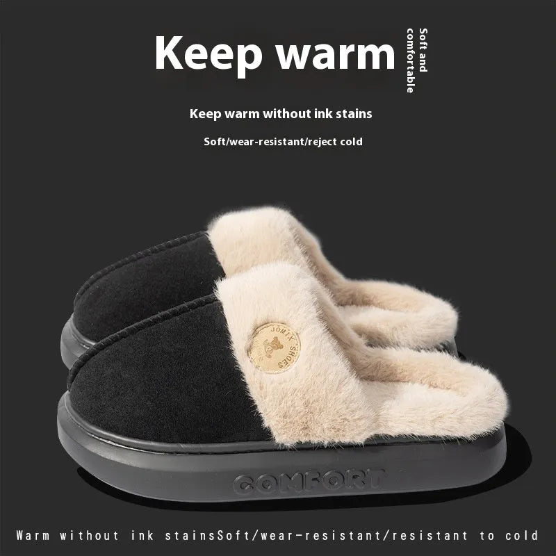 Plush fleece indoor slippers with PVC sole in five colour options showing car stitching detail
