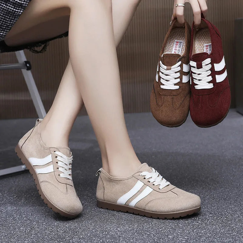 Women's vintage canvas sneakers with round toe and soft rubber sole in dark red colour