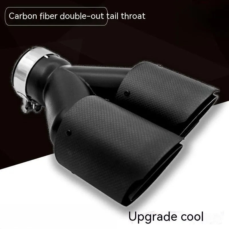 Black carbon fibre car exhaust pipe with a double tail nozzle dual outlet design