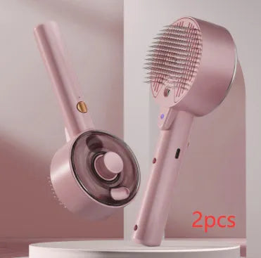 Ceramic white rechargeable pet grooming brush with UVC light and misting function on a dog's coat.