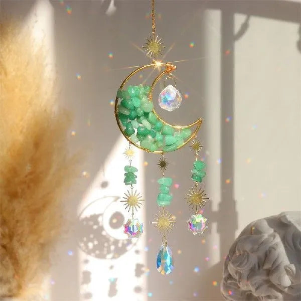 K9 crystal moon car pendant on a metal chain in a choice of colours.