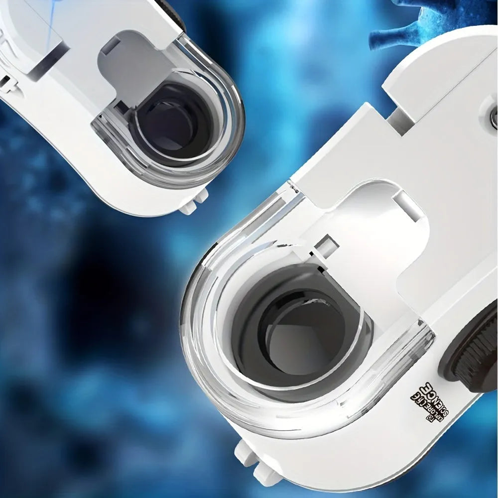 Mini 60x magnification smartphone microscope with LED light and detachable clip on a mobile phone