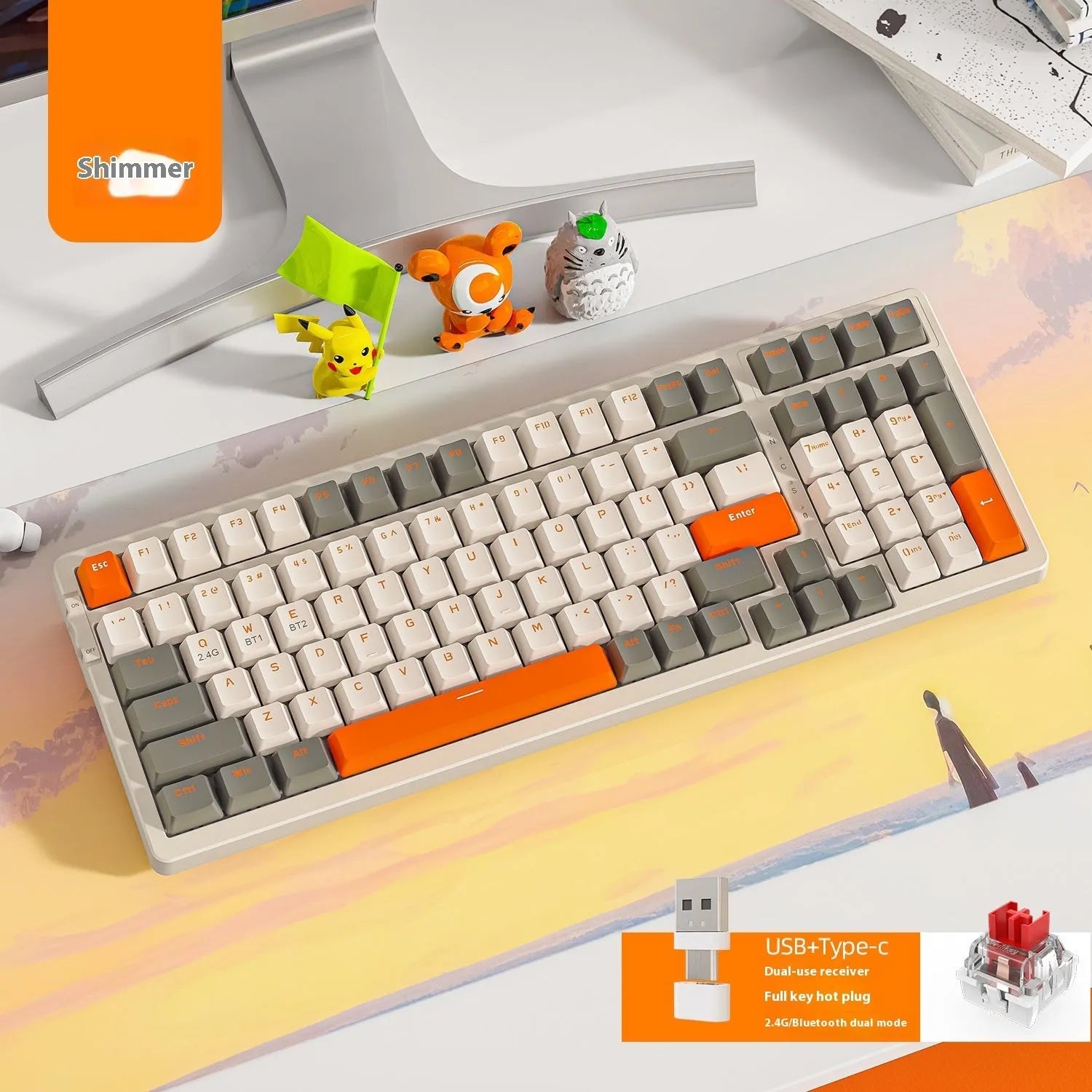 K96 Bluetooth dual-mode mechanical keyboard with red switches in blueberry, cheese, lemon, and shimmer colour options
