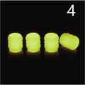 Glow-in-the-dark rubber tyre valve caps in multiple luminous colours for vehicle wheels