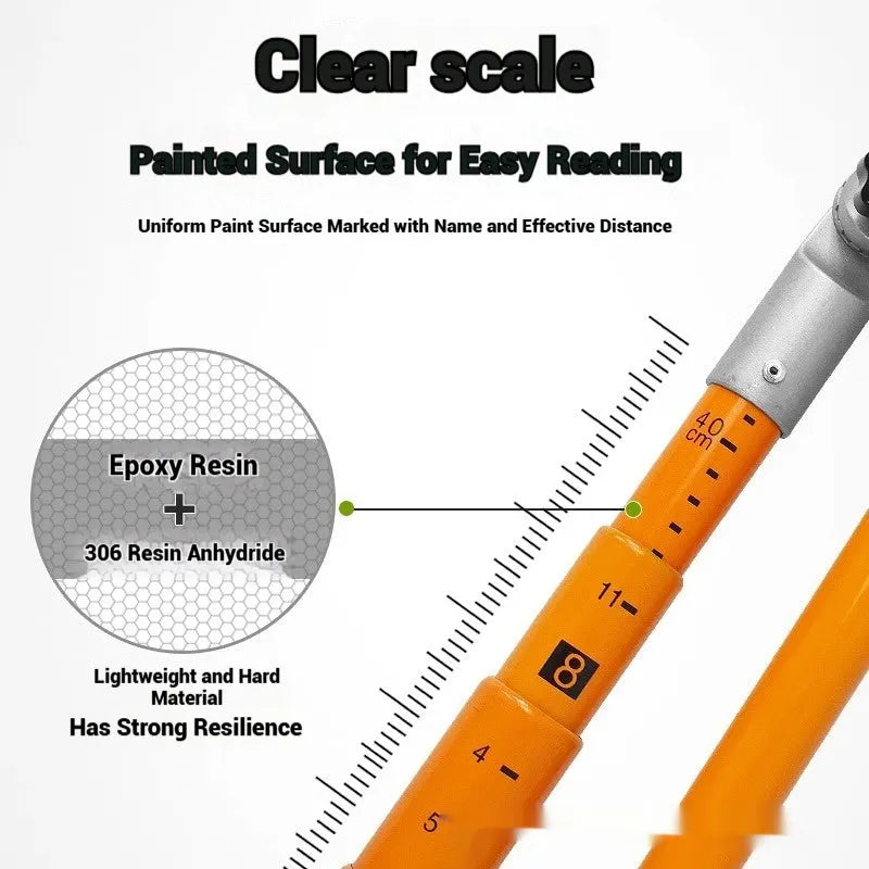Telescopic fibre glass truck height measuring rod extended fully, showing clear scale markings for height measurement.