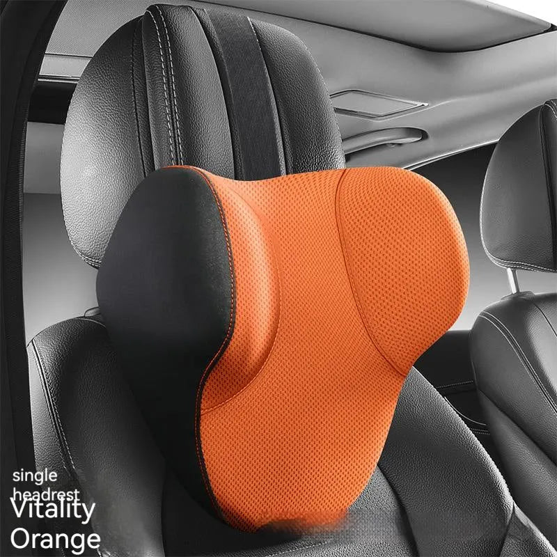 Memory foam car lumbar support pillow and matching headrest cover in knitted fabric