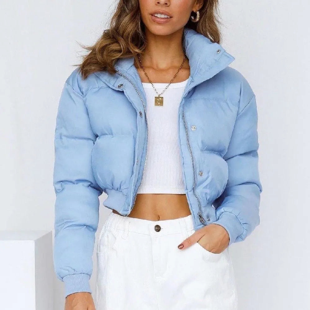 Women's loose-fit polyester leisure jacket in blue, grey, black or milky white