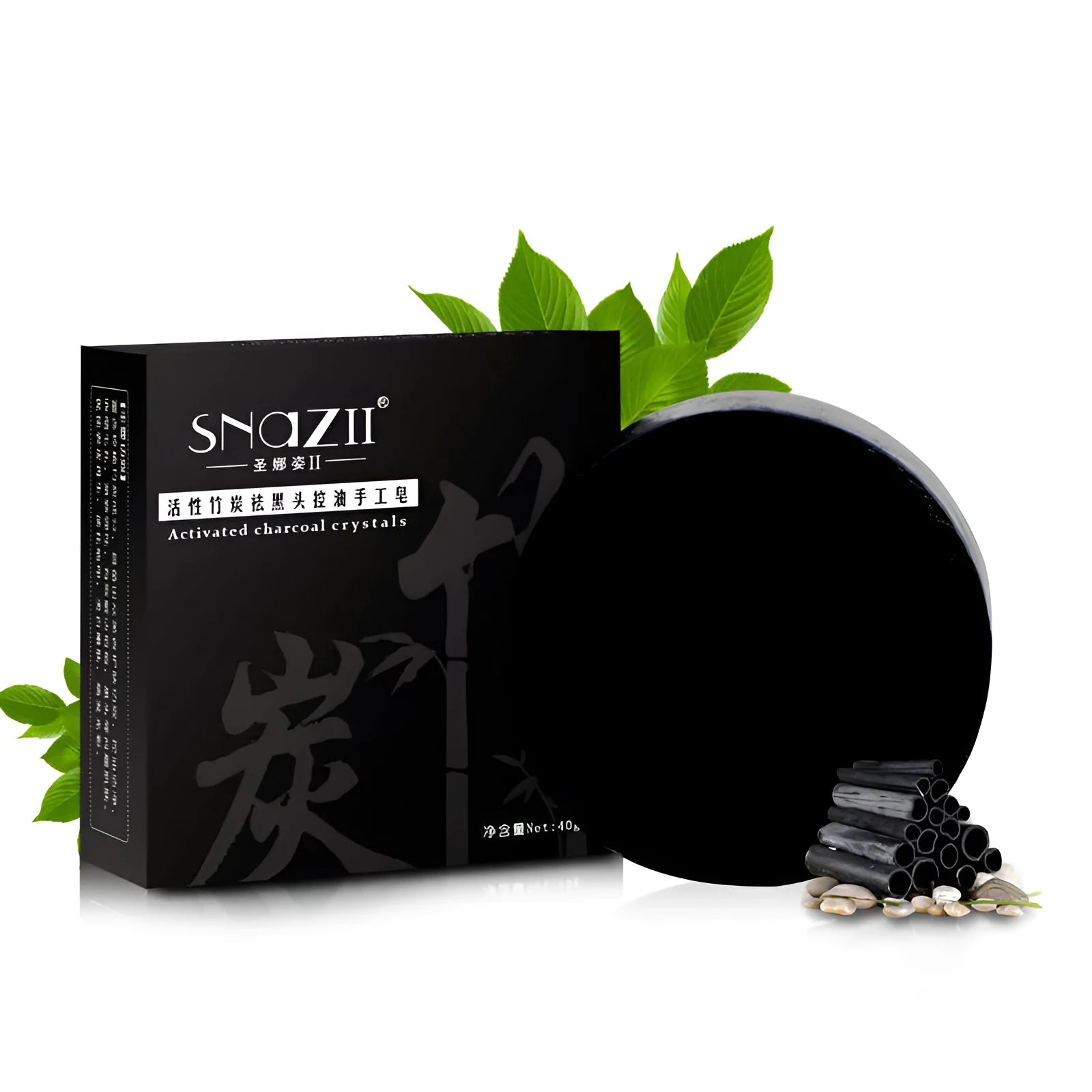 Black bamboo charcoal handmade soap bar with oil control and deep clean properties for general skin type