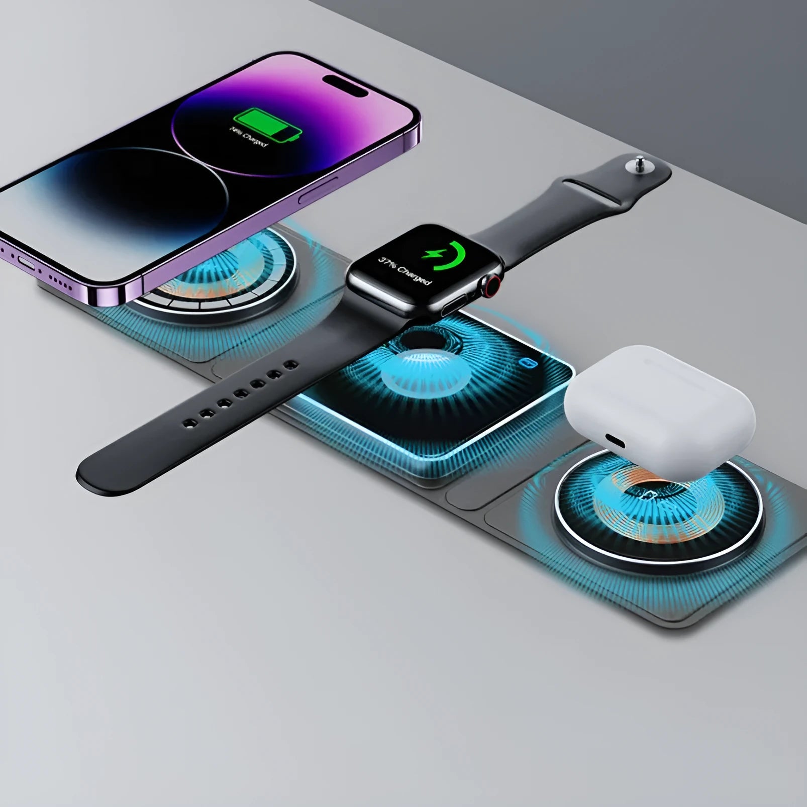 Black transparent acrylic Magsafe three-in-one wireless charging station for iPhone