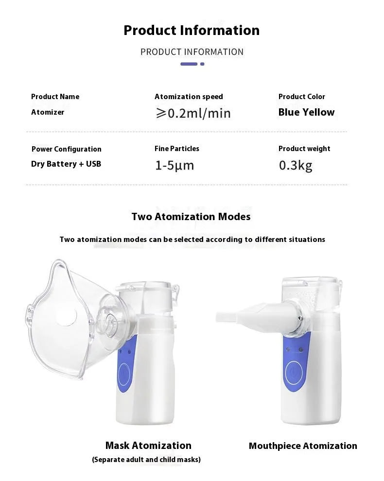 Handheld columnar plastic USB nebuliser with a single fog outlet.