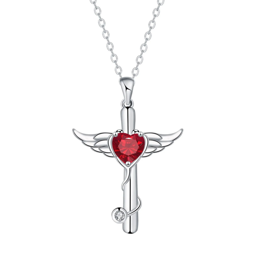 Cross stethoscope necklace with wings design in copper with electroplated finish