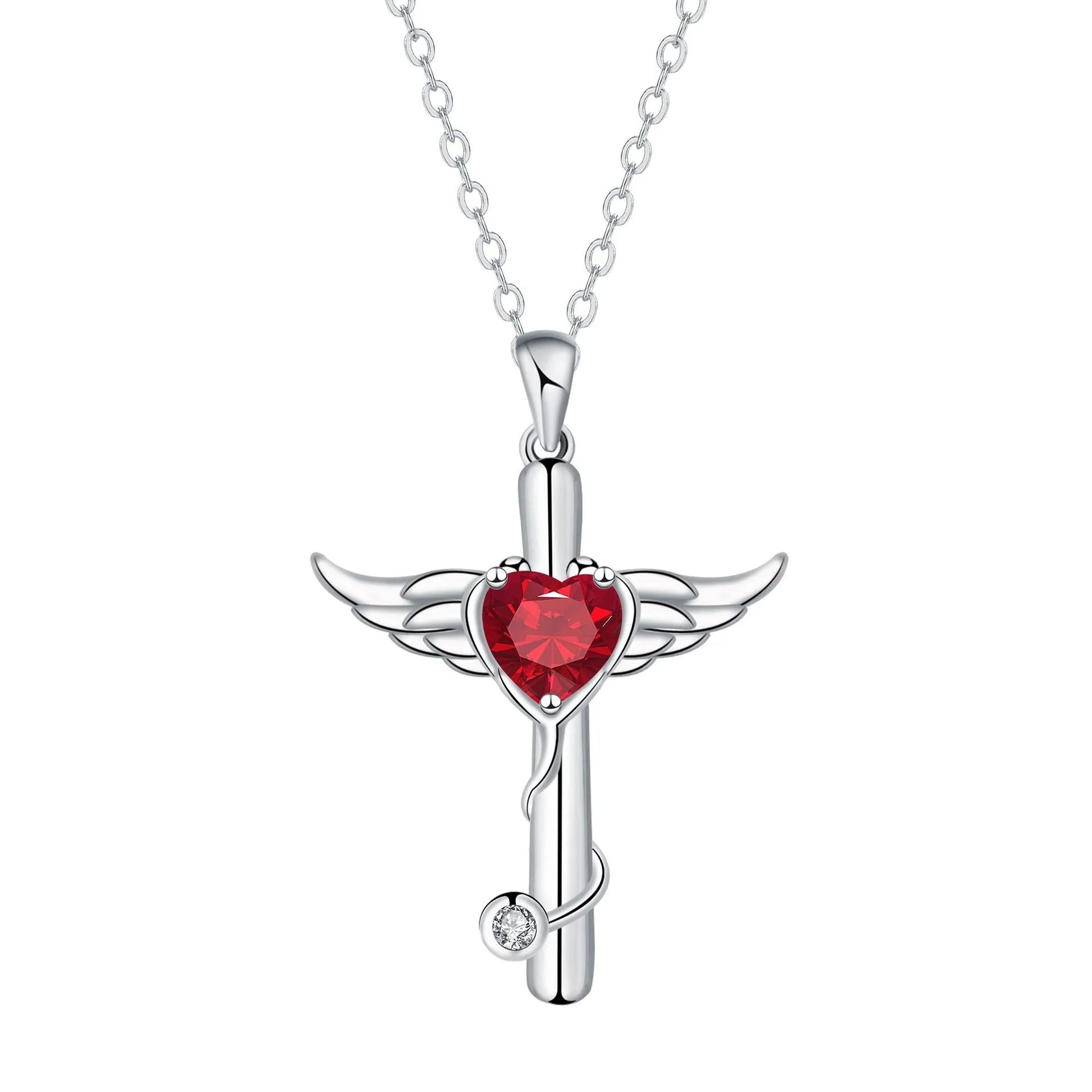 Cross stethoscope necklace with wings design in copper with electroplated finish