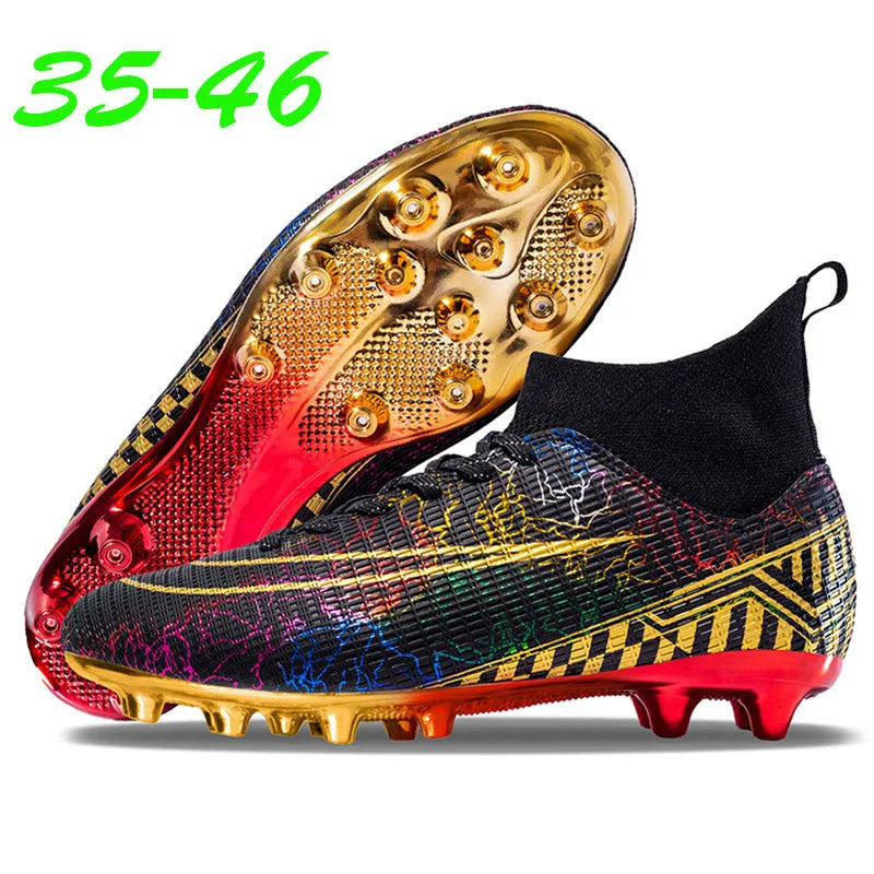Men's high-top football trainers with gold-plated PVC soles and synthetic leather upper in multiple colours