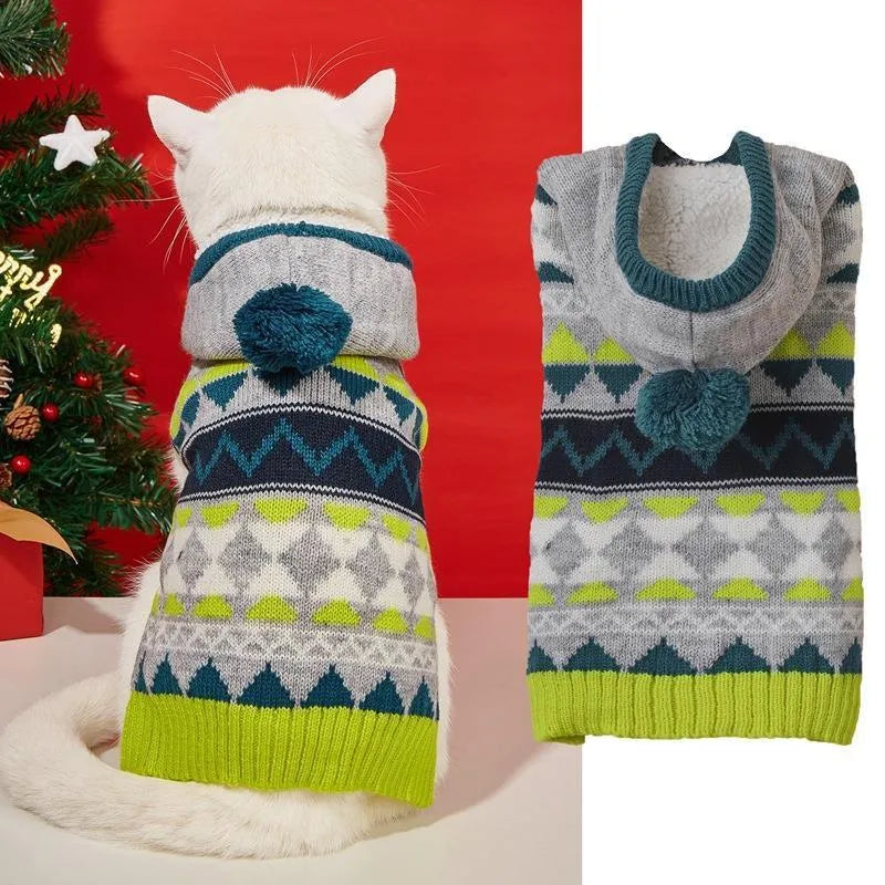 Acrylic pet sweater with diamond pattern in green, blue, or pink colours