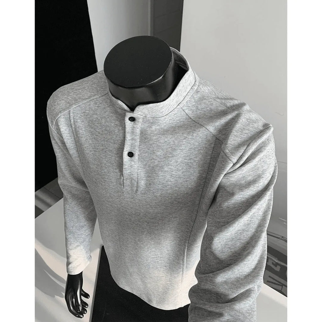 Men's patchwork shoulder polo shirt with stand-up collar in cotton fabric