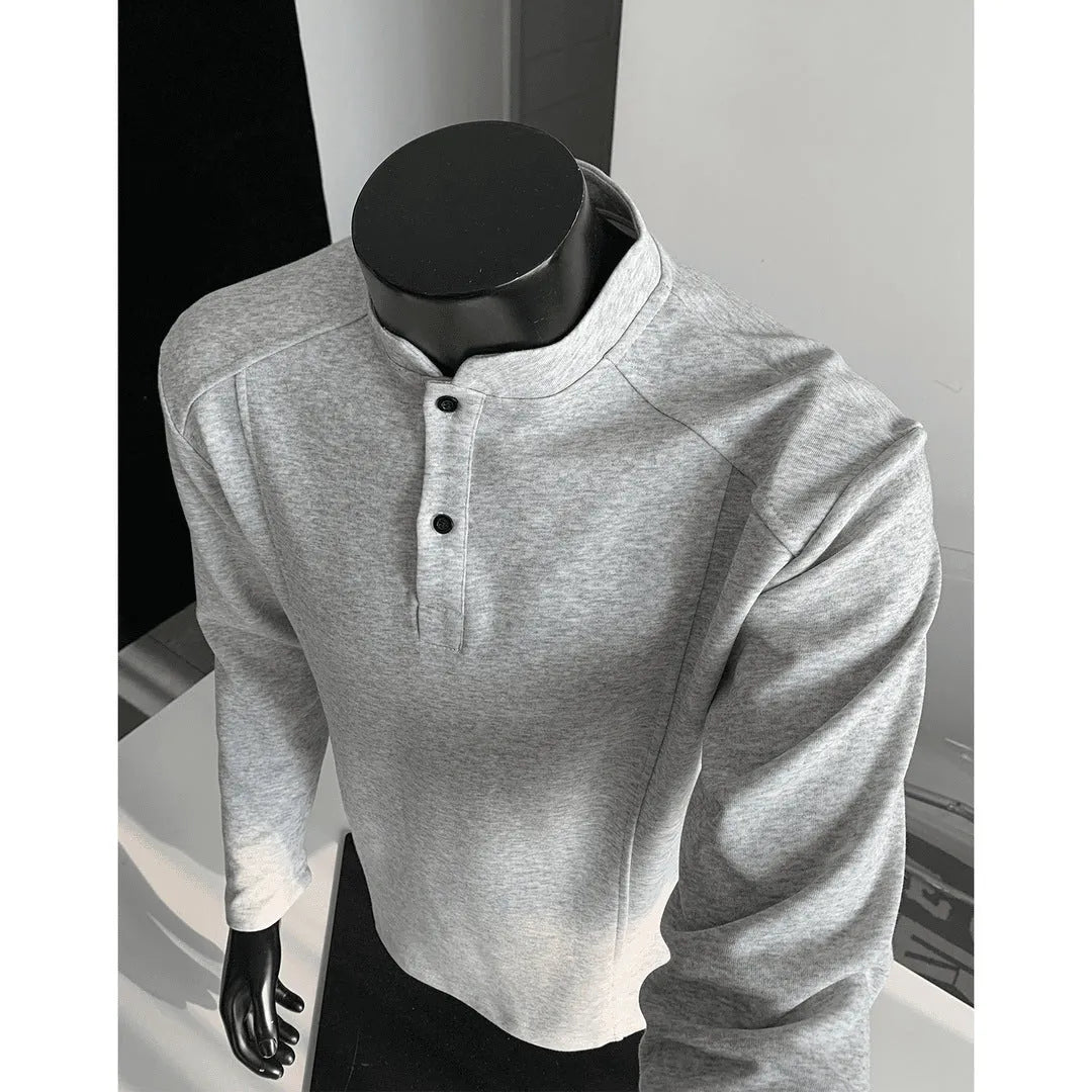 Men's patchwork shoulder polo shirt with stand-up collar in cotton fabric