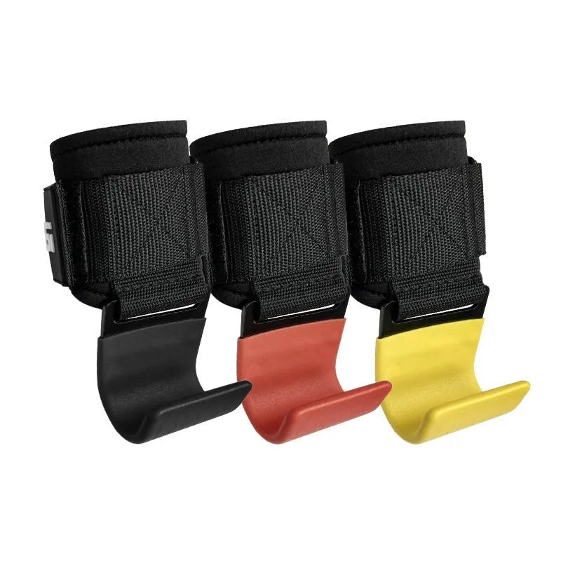 Horizontal bar pull-up power assist grip hook in black for weightlifting training with padded wrist support
