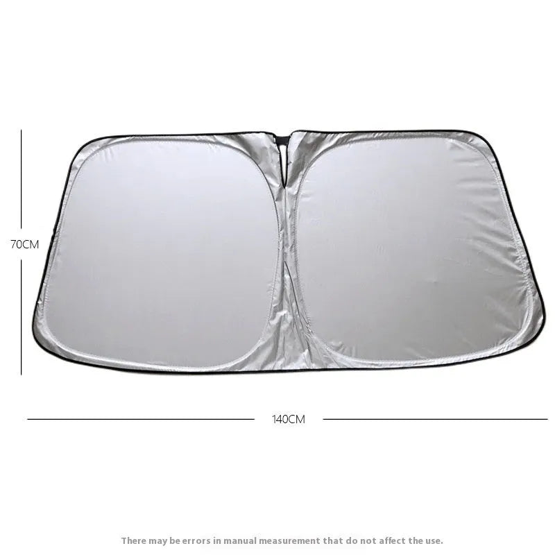 Titanium silver aluminium foil car sunshade laid flat, showing its reflective solid colour surface.