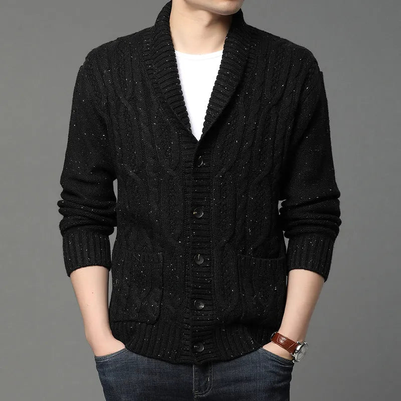 Men's Korean style jacquard pattern knitted jacket cardigan in straight cut design