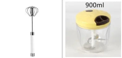 Semi-automatic manual egg beater whisk in stainless steel and white plastic
