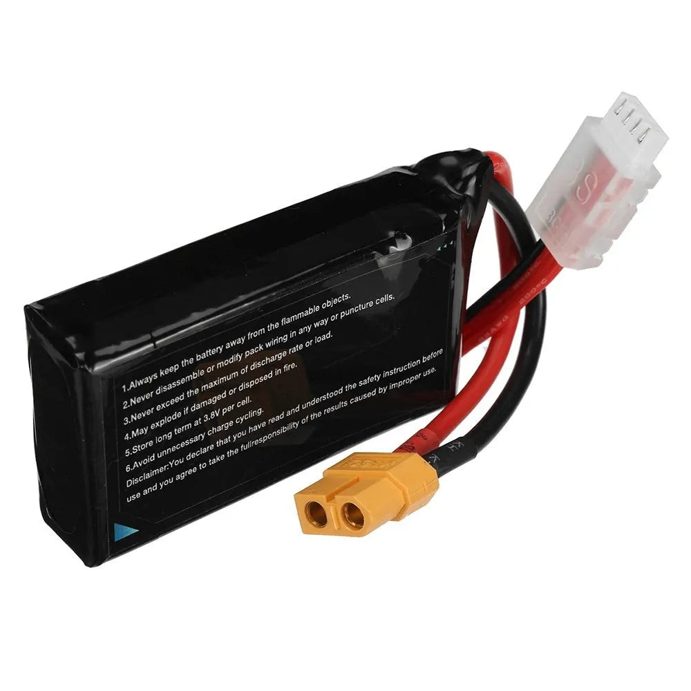 7.4V 1200mAh lithium battery for RC model cars and boats with compact 15x36x70mm dimensions