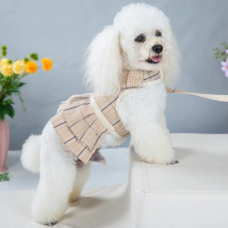 Polyester Pet Chest Strap Hand Holding Rope Vest Style Harness for Small Medium Large Dogs Beige Purple Skirt Included