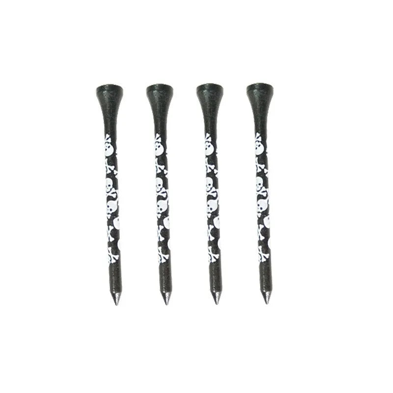 Bamboo golf dowel pins with black skull print in 70mm and 83mm lengths