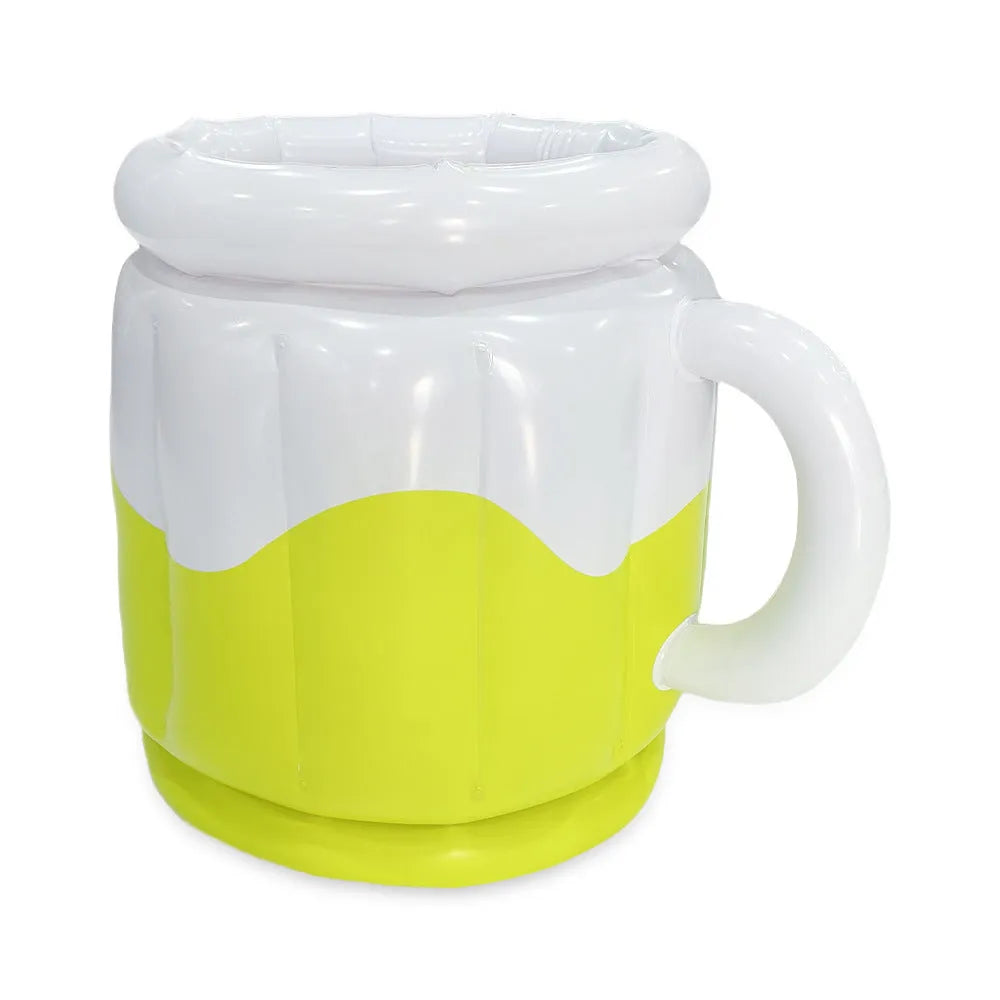 Yellow inflatable ice bucket with beer steins design for outdoor parties and camping