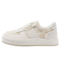 Beige plaid platform leisure sports board shoes with microfiber upper and rubber sole