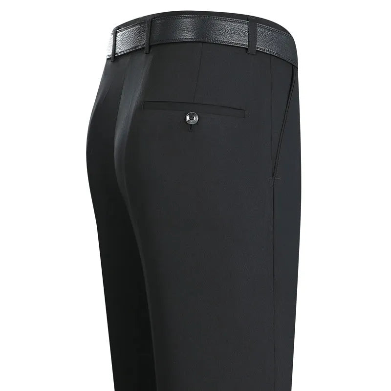 Men's straight-leg business trousers with high waist in mulberry silk blend fabric