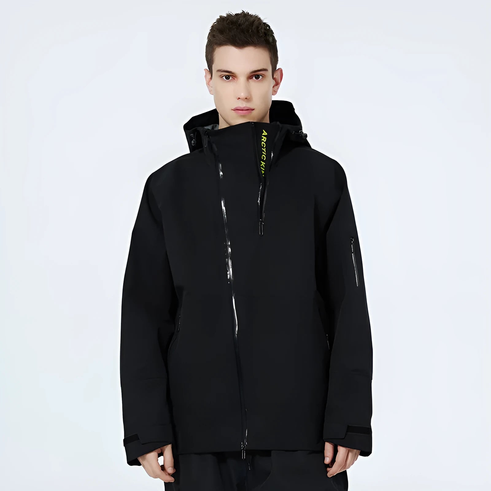 Men's and women's thin windproof waterproof ski suit in yellow, black, grey, and liner colours