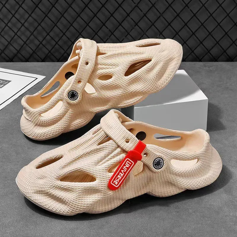 Korean-style coconut slippers with closed toe design and ventilation holes made from EVA material in solid colours