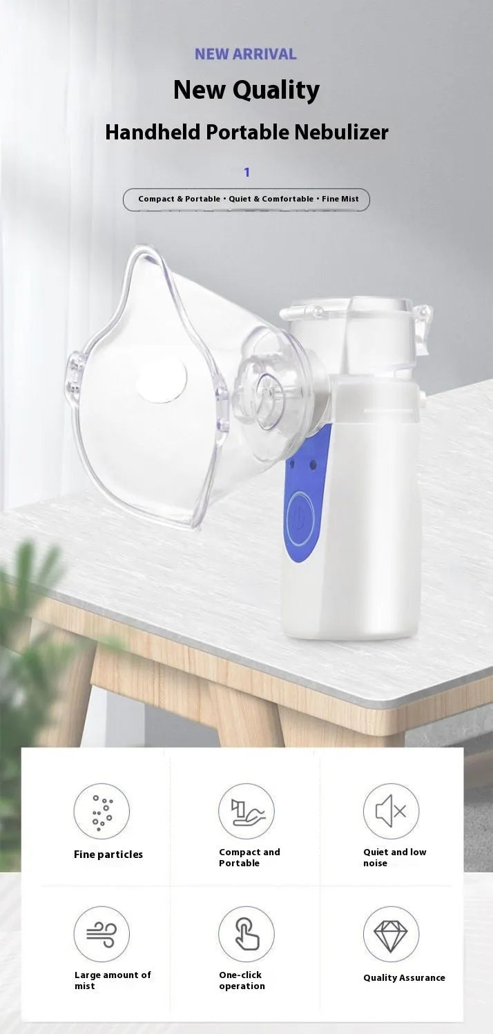 Handheld columnar plastic USB nebuliser with a single fog outlet.