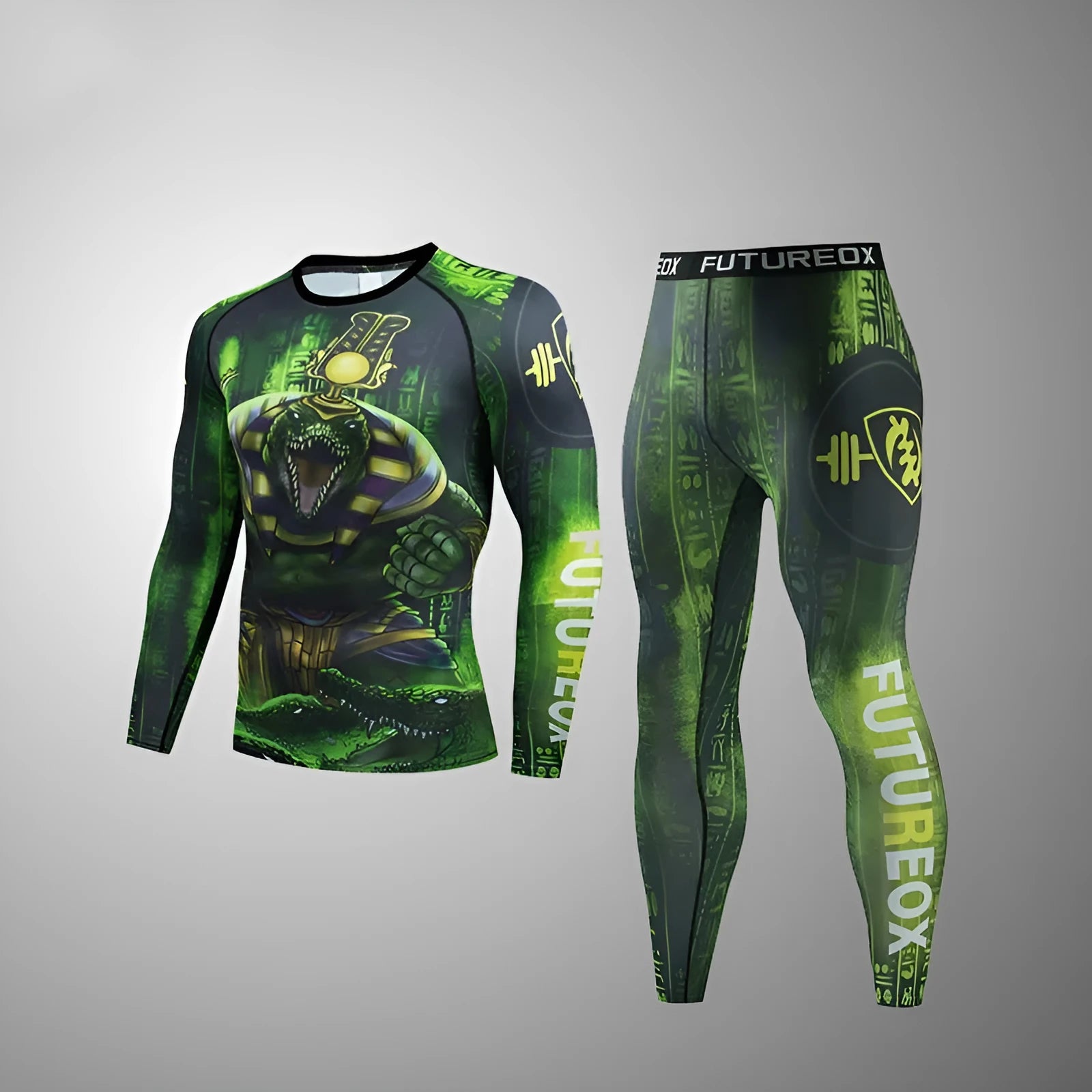 Men's slim-fit ZF016 print sports suit with long sleeve top and trousers for running and fitness.