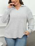 Women's plus size gray polo collar shirt with lantern sleeves in street fashion gothic style