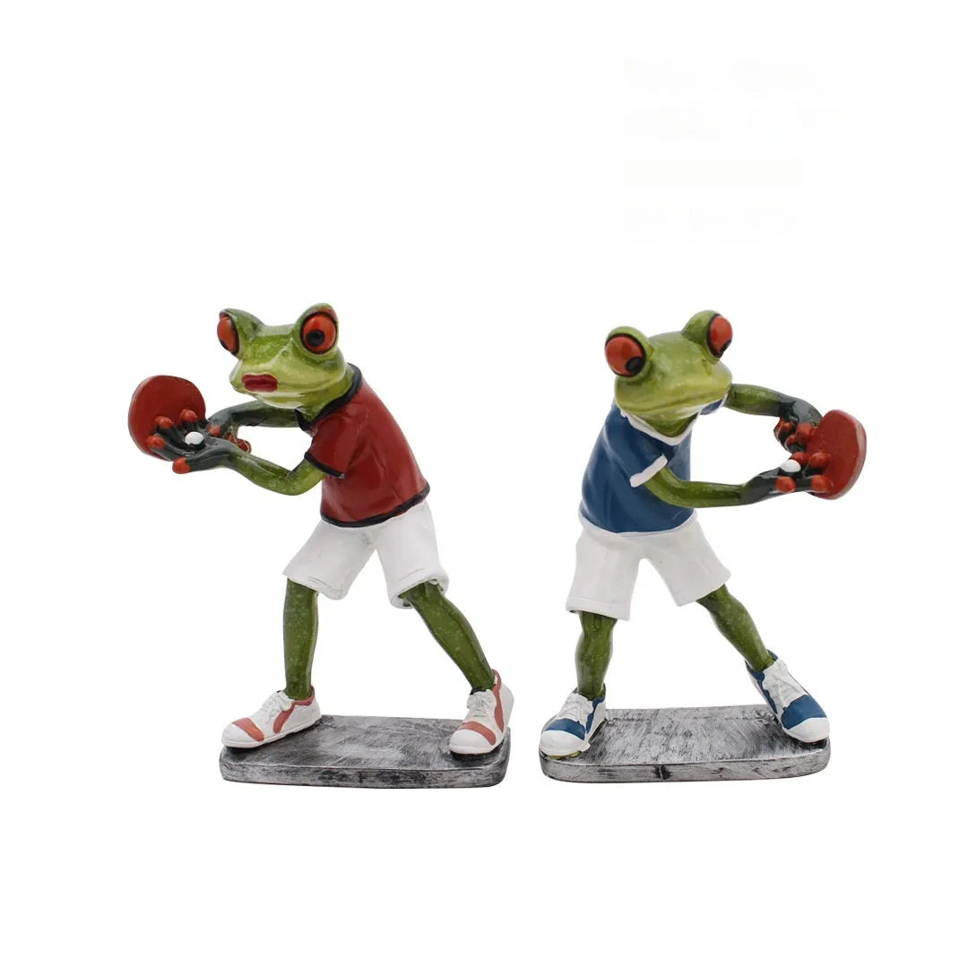 Pastoral style synthetic resin frog sculpture decoration for home interiors.