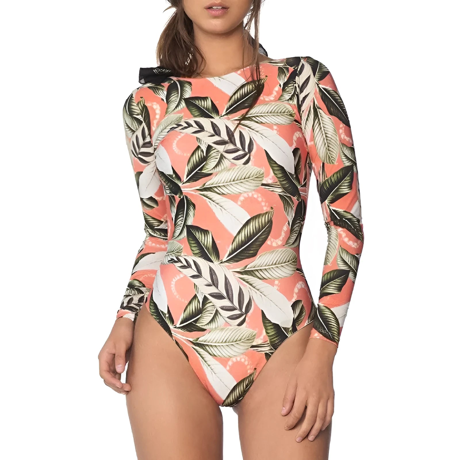 Women's leaf print backless one-piece swimsuit for swimming and diving