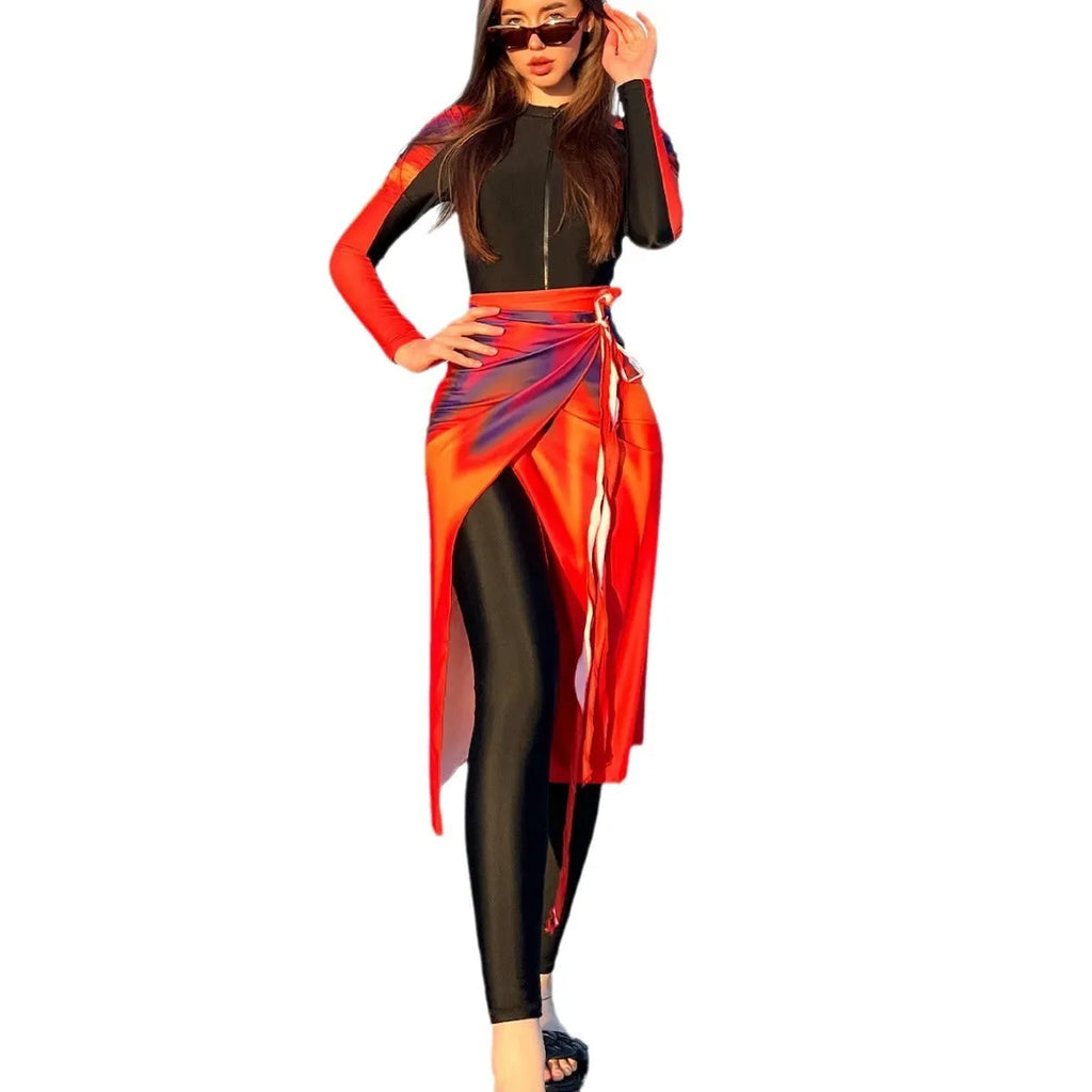 Women's sun protection swimsuit three-piece set in polyester, colour 427, sized S M L XL
