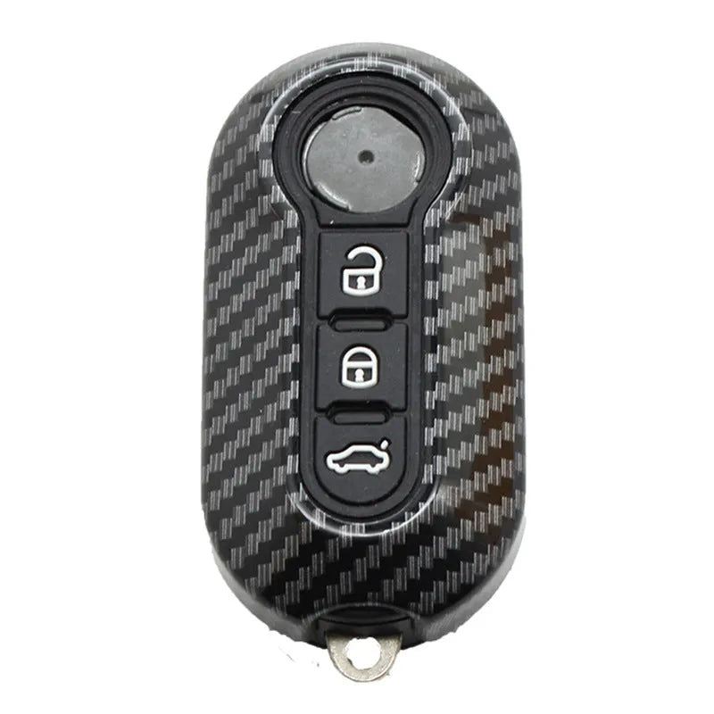 Fiat 500 Boyue Ottimo Viaggio ABS key case with carbon fibre pattern in black, red and dark blue colours