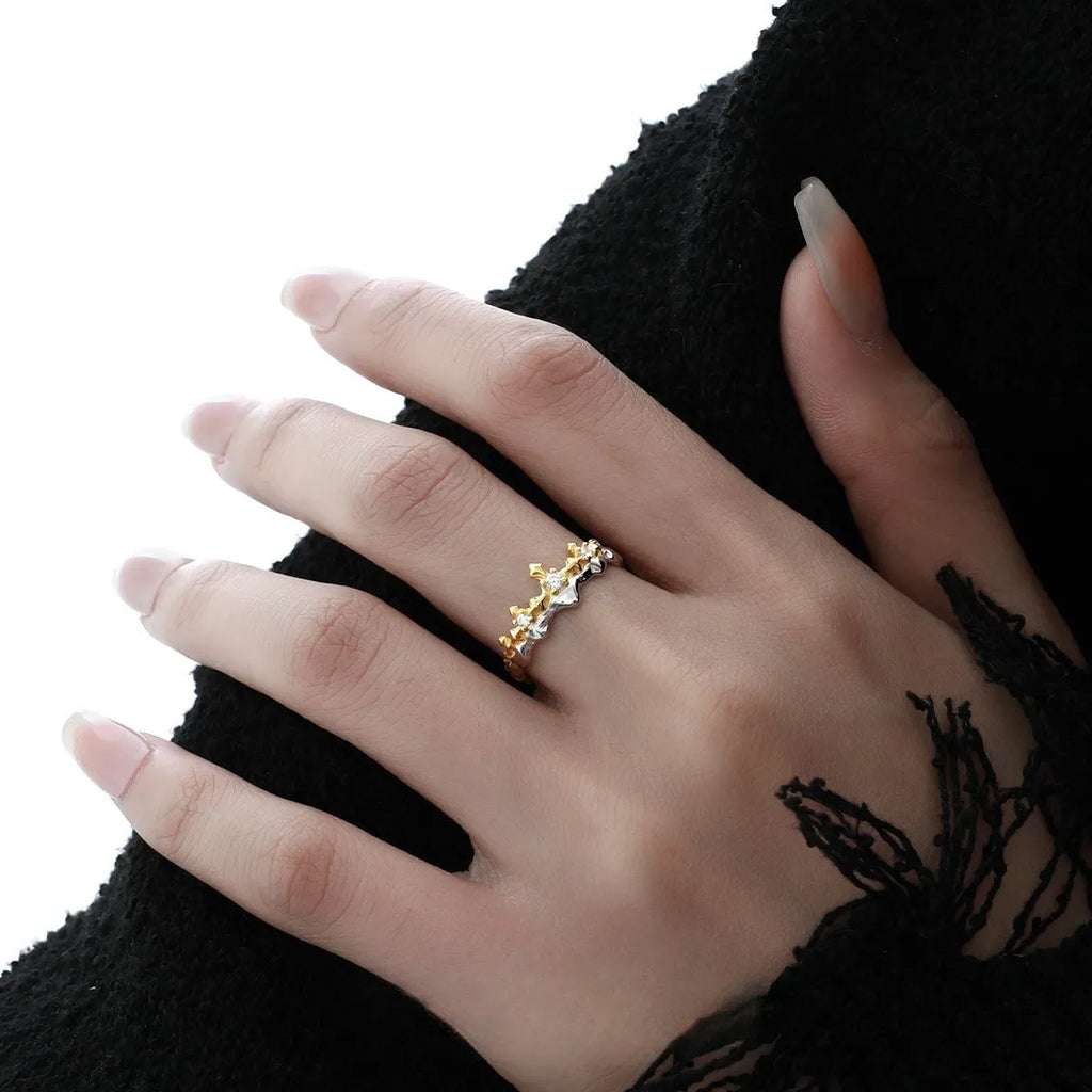 Princess Knight Couple silver ring with adjustable opening in white gold or black gold electroplated finish
