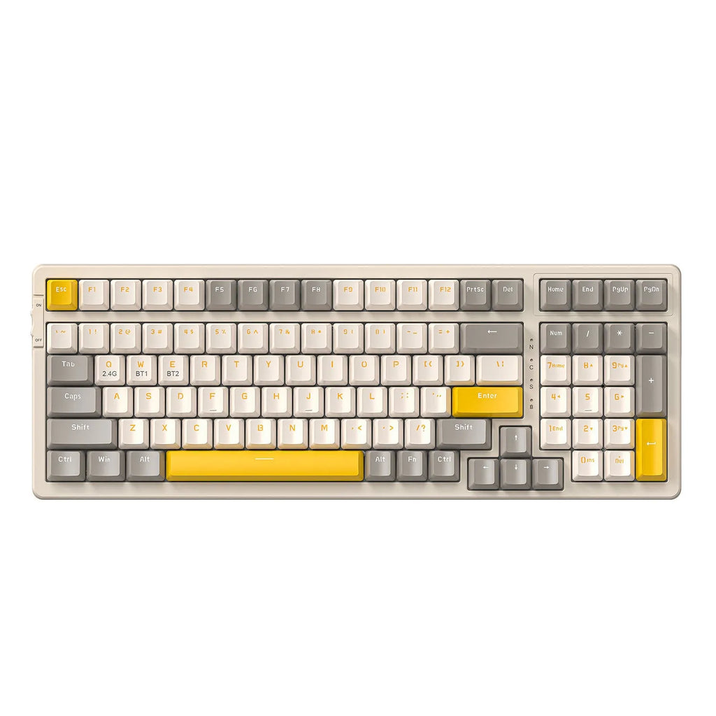 K96 Bluetooth dual-mode mechanical keyboard with red switches in blueberry, cheese, lemon, and shimmer colour options