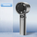 Handheld fan with variable speed control showing green colour option and USB charging port