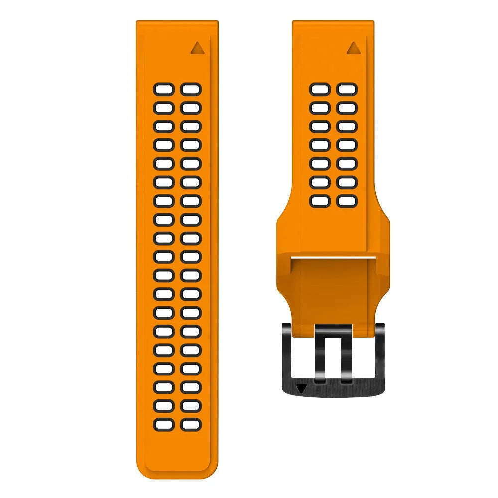 Quick release double-row hole two-colour silicone watch strap in black orange combination