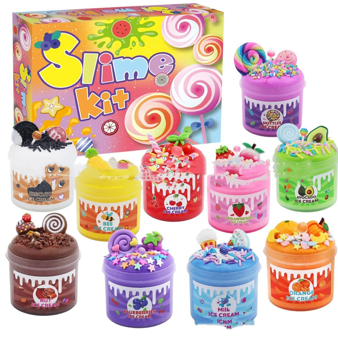 10PCs lollipop-shaped coloured clay set in colour box, PVA non-precipitating oil mud for teenagers