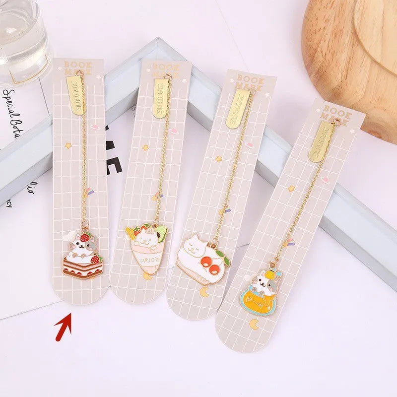 Jane Lime Foodie Cat metal bookmark with cartoon pendant in choice of four designs.