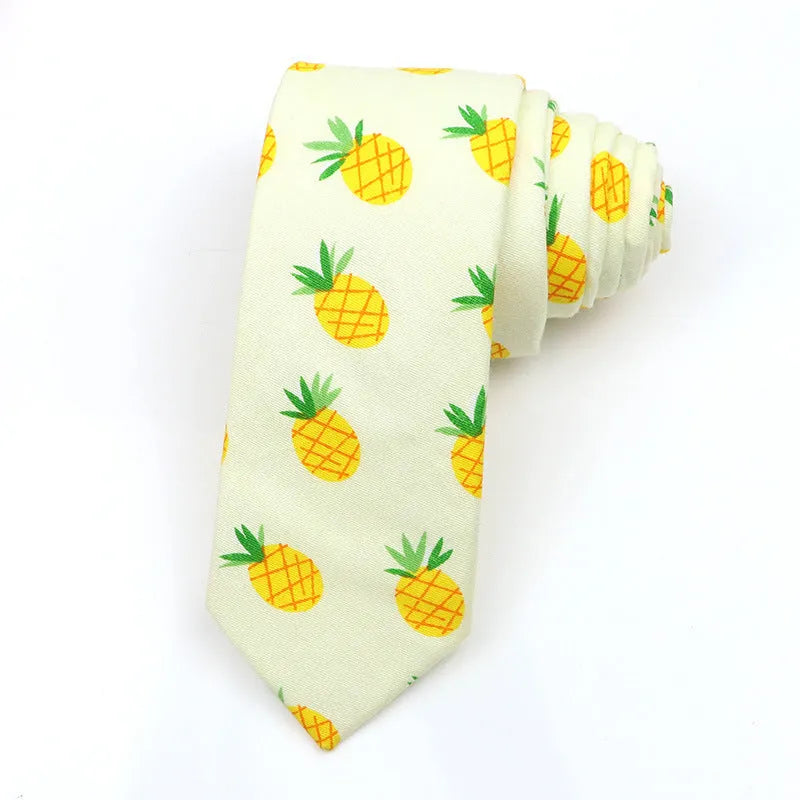 Korean style narrow cotton bow tie with cartoon pattern printing and adjustable neck strap
