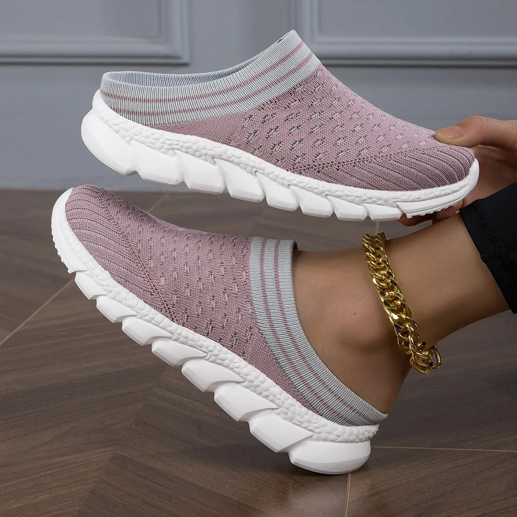 Women's striped flyknit shoes with height-increasing sole and hollowed-out design in three colour options