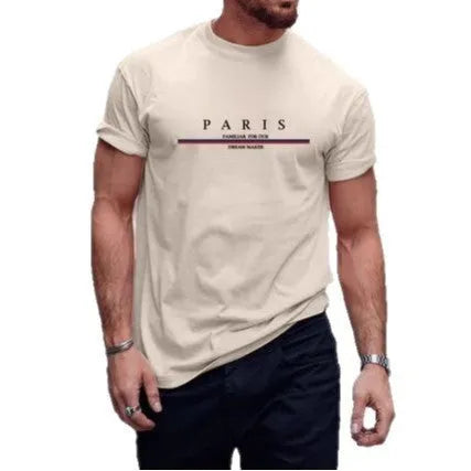 Men's loose fit cotton t-shirt with printed letter design in apricot colour.