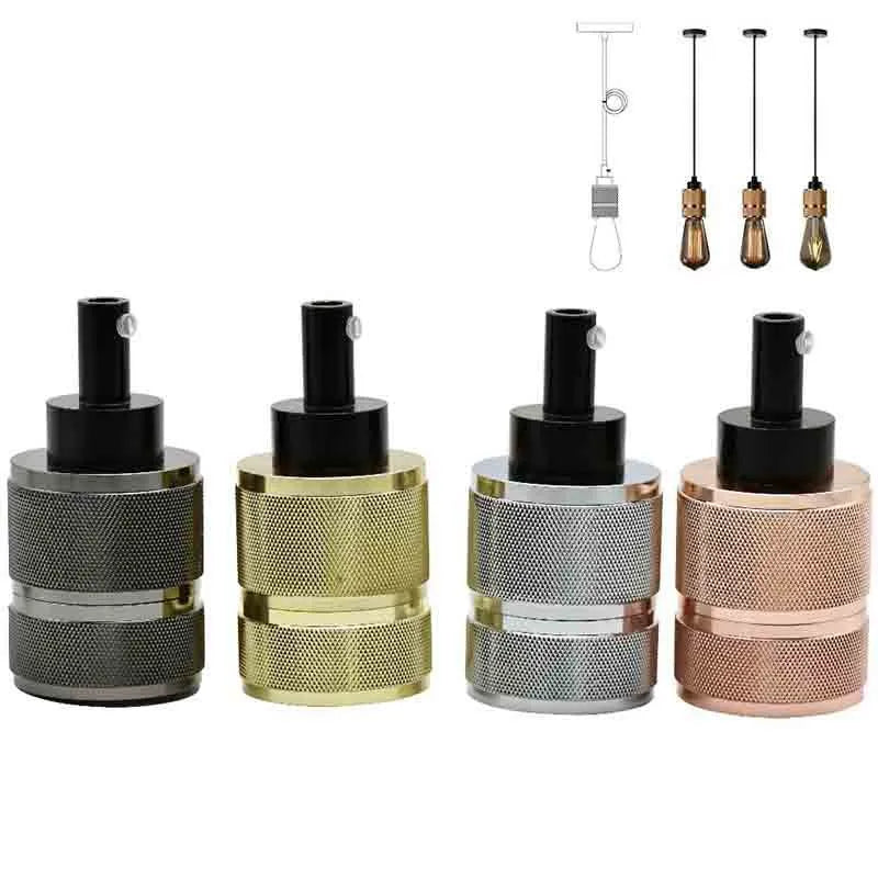 DIY retro chandelier assembly kit with electropated aluminium lamp holder in chrome, gold, rose gold, and shiny black finishes